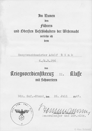 Urkunden und Besitzzeugnisse Rink, Adolf