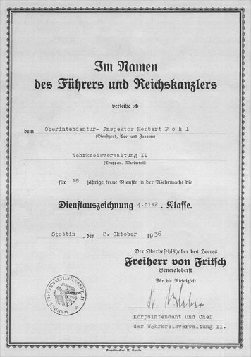 Verleihungsurkunden Dienstauszeichnung 2. Klasse
