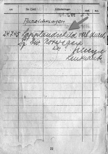Soldbuch-Einträge Ärmelschild Lappland