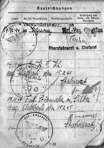 Soldbuch-Einträge Infanterie-Sturmabzeichen in Silber