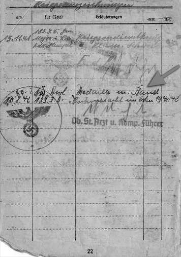 Soldbuch-Einträge Medaille Winterschlacht im Osten 1941-42