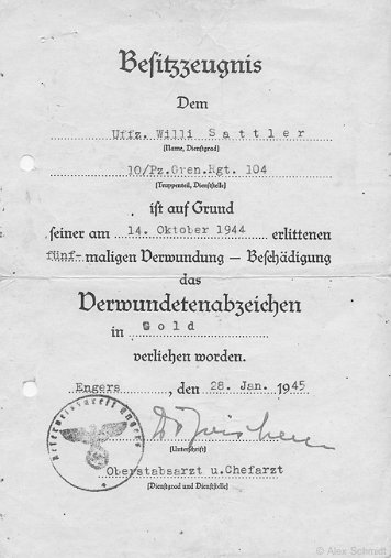 Besitzzeugnisse Verwundeten-Abzeichen 1939 in Gold