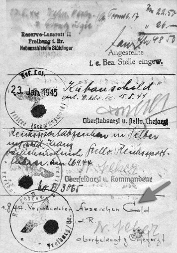 Soldbuch-Einträge Verwundeten-Abzeichen 1939 in Gold