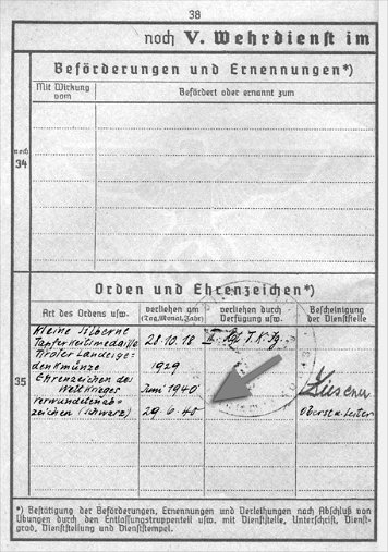 Wehrpass-Einträge Verwundeten-Abzeichen 1939 in Schwarz